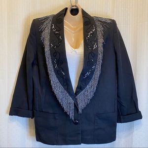 VTG 80’s Tanya fringed black and silver blazer